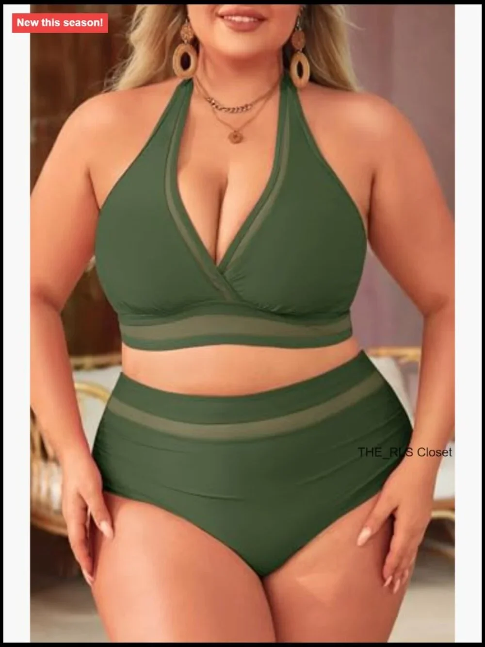 Plus Size Bikini High Waisted Tummy Control Two Piece Mesh Swimwear Bathing Suit